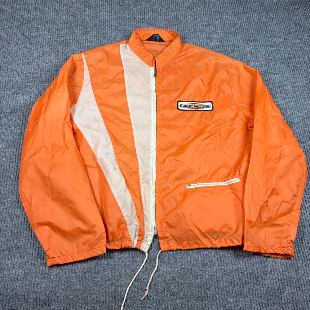 Vintage Harley Davidson Champion Windbreaker Jacket Orange White Racing Mens XL - Picture 1 of 11